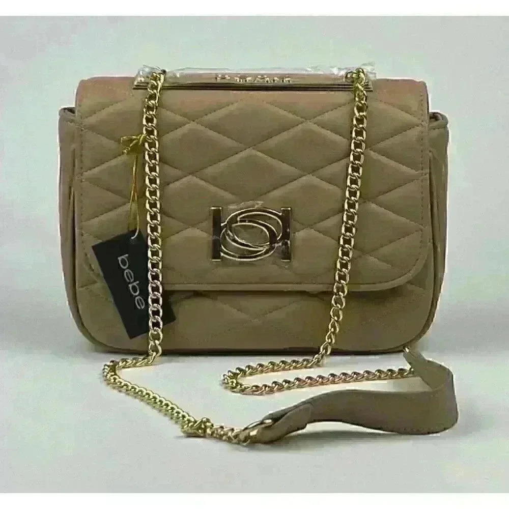 NEW! Bebe Women's Abigail Smooth Flap Shoulder Bag In Beige NWT $89